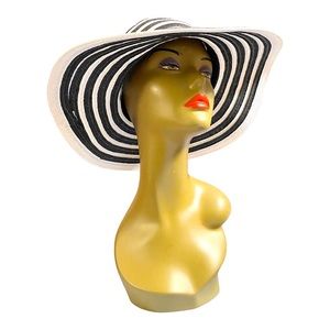 Navy and Creme Stripped Wide Brim Hat